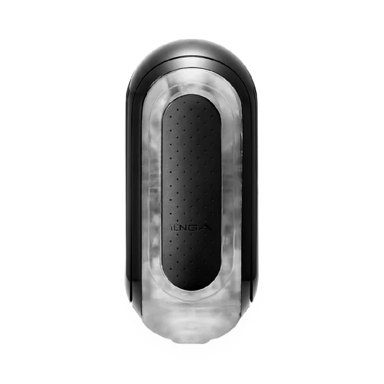 TENGA FLIP ZERO Black reusable case shown open for cleaning